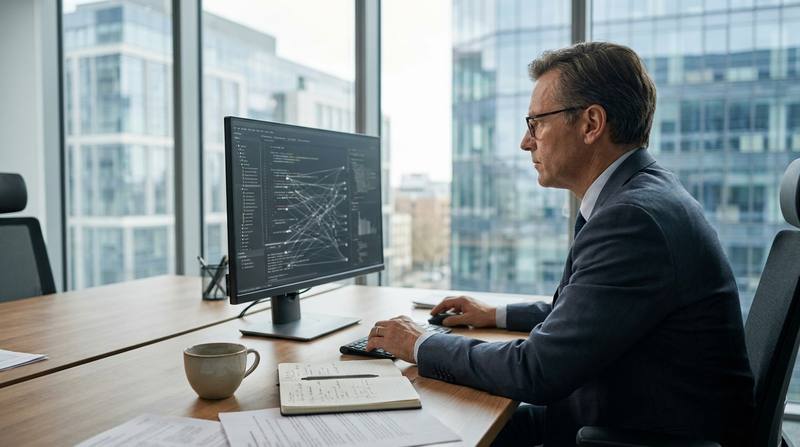 Realistisches KI-generiertes Symbolbild zum Beitrag „Wenn Software Software bedient: Der Klickpfad ohne Hand am Mauszeiger“