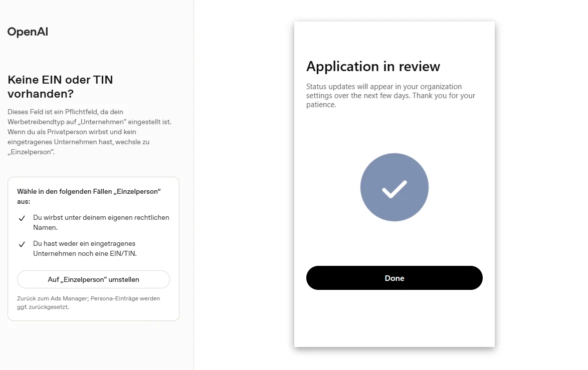 Persona Screen Application in review mit Done Button.
